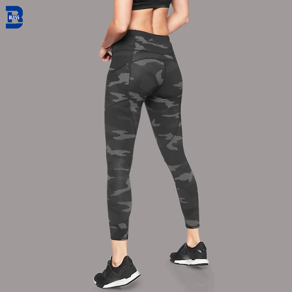 Women Sublimation Print Camo Camouflage Tight Workout Sports Yoga Legging With Pocket