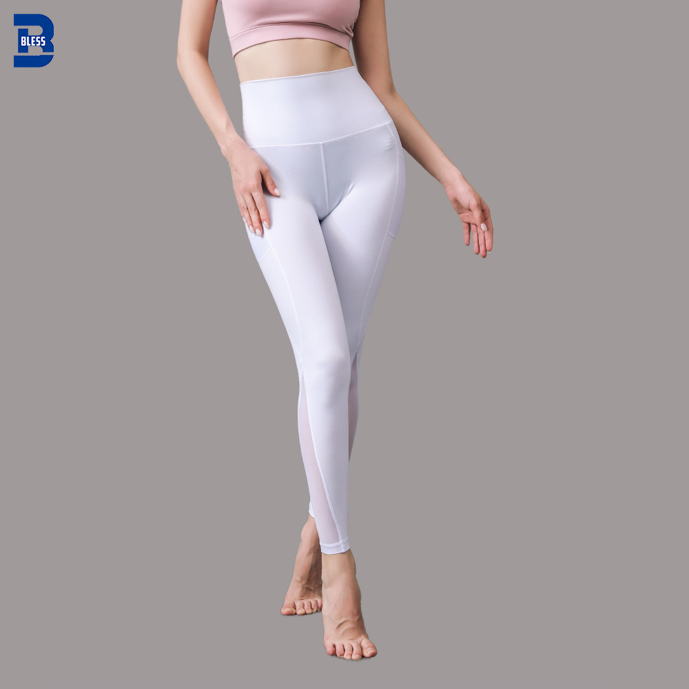 Women Fitness Yoga Sports Compression Mesh Tight Legging With Pocket