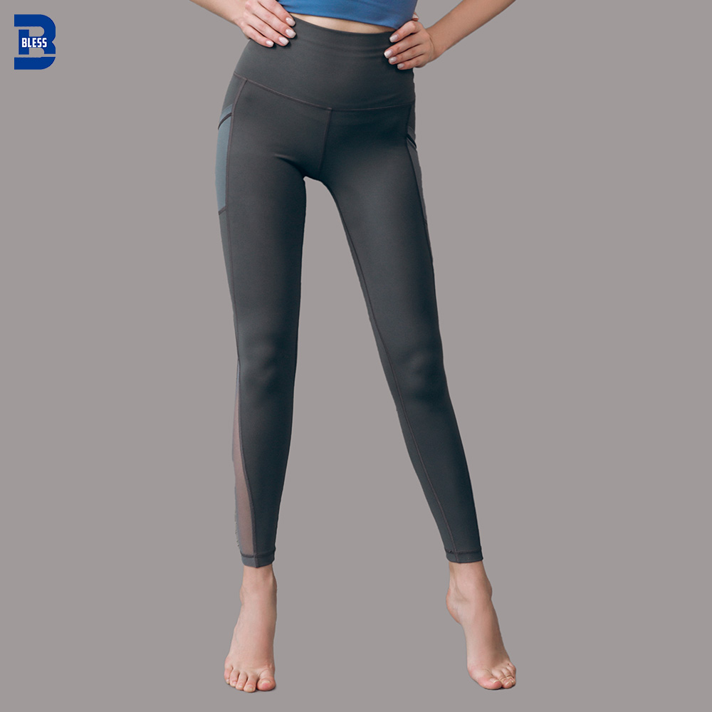 Women High Waist Fitness Yoga Sports Mesh Legging With Side Pocket