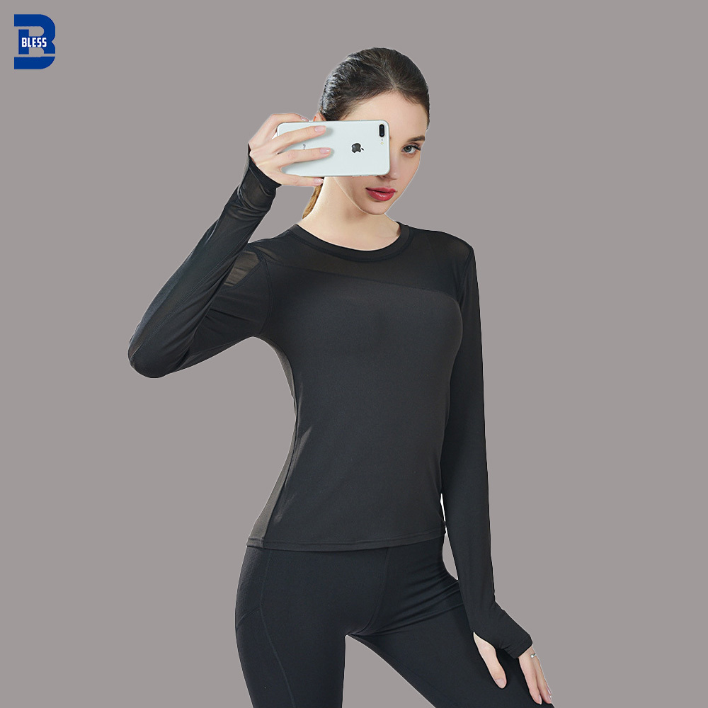 Women's Sports Mesh Sexy Long Sleeve Tees Tops Athletic Running Yoga Fast Dry Fit T-Shirts
